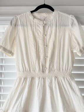 LC Lauren Conrad Ivory Eyelet Button-Front Midi Dress